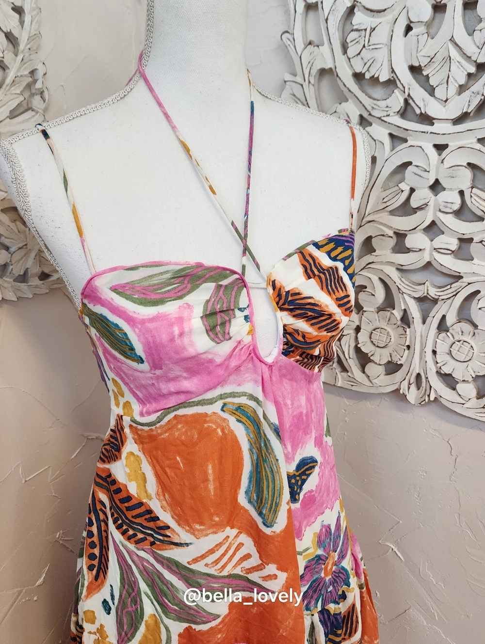 Tropical Boho Floral Spaghetti-Strap Maxi Dress in Pink & Orange - Picture 3 of 10